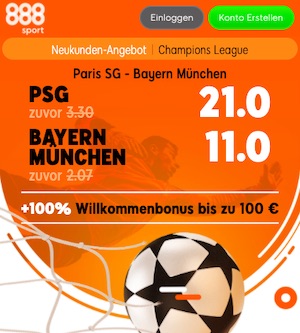 888sport PSG Bayern Quoten Boost