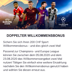 Bahigo Willkommensbonus zwei mal 200 CHF