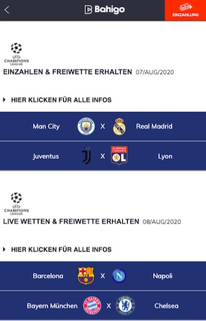 Bahigo Champions League Achtelfinale Freiwette