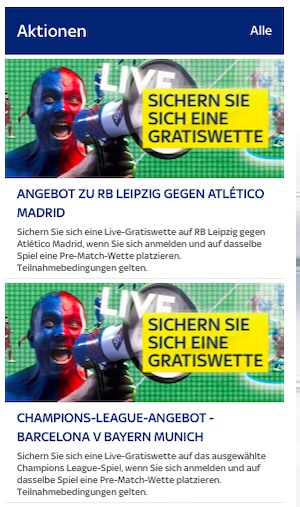 SkyBet Barcelona Bayern Gratiswette