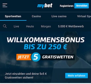 MyBet 250€ Willkommensbonus