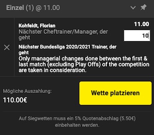 Unibet Kohfeldt Bundesliga Trainer Quote