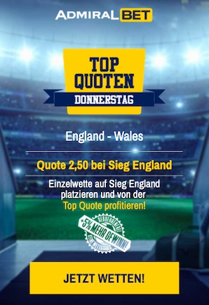 England Quote 2.5 gegen Wales bei Admiralbet