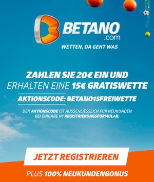 15 Euro Gratiswette bei Betano holen