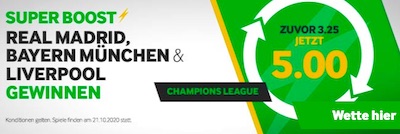 Champions League Super Boost Runde 1 Betway