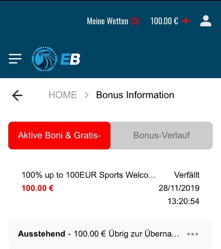 Bonuskonto bei Eaglebet