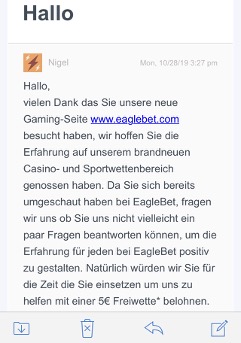 Einzahlen bei Eaglebet