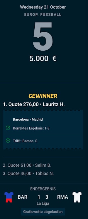 MyBet Wettbewerb gewonnene Wette