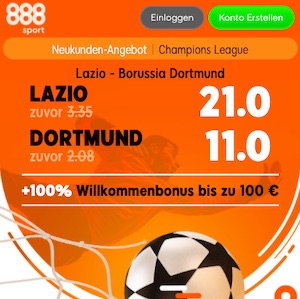 888sport Lazio Dortmund CL Quoten Boost