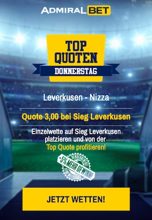 Admiralbet Leverkusen Quote 3.00 gegen Nizza