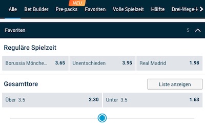 M´Gladbach - Real Madrid MyBet Wettangebot