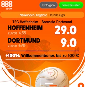 888sport Hoffenheim gegen Dortmund Quoten Boost