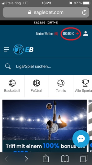 Wettkonto Überblick bei Eaglebet