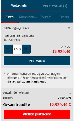 Wettschein von Eaglebet