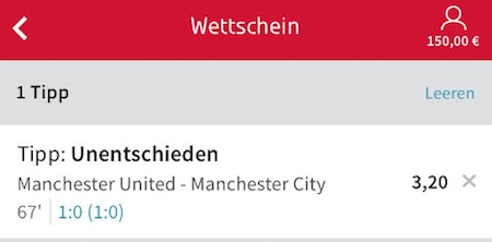 Livewetten Überblick zu Man City Tipico