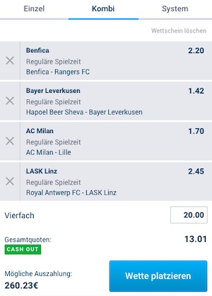 Europa League Kombiwette Spieltag 3 bei Mybet