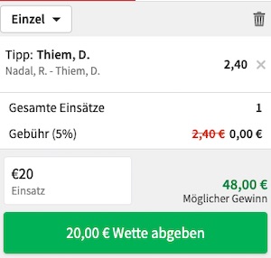Nadal - Thiem ATP Finals Quote Tipico