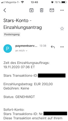 Skybet Einzahlungsbestätigung