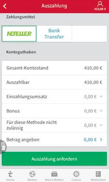 Tipico Auszahlung mittels Banküberweisung