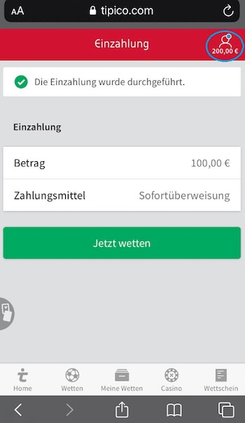 Tipico Einzahlung mit Bonus