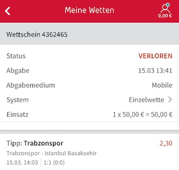 Tipico weitere Wetten verloren