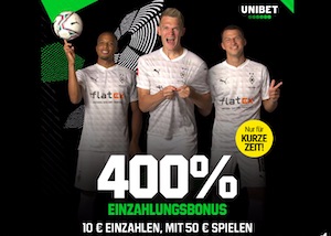 Unibet M´Gladbach 400 Prozent Bonus