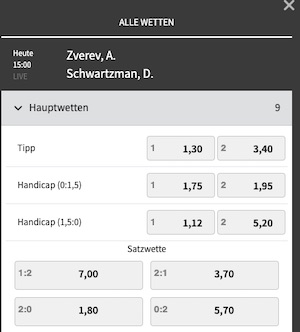 Zverev Schwartzman Quoten Tipico