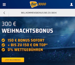 Bet3000 300 Euro Weihnachtsbonus