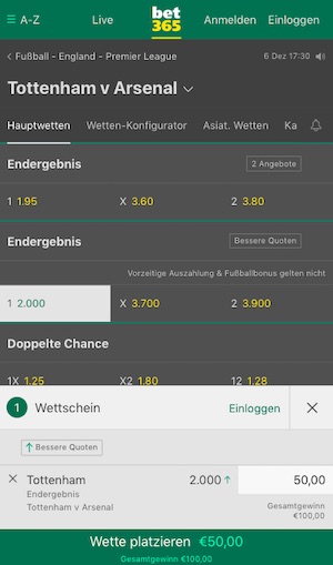 Tottenham Arsenal Bet365 Quoten