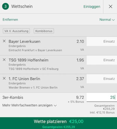 bet365 Kombischein Spieltag 14 Bundesliga
