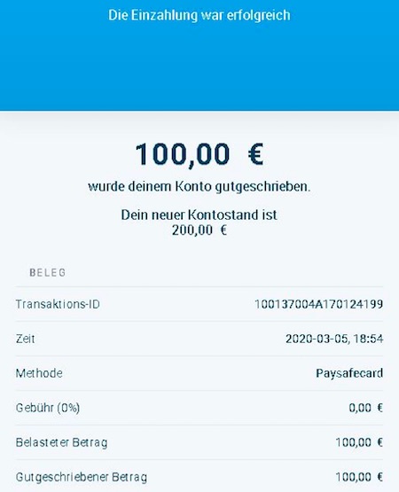 Mybet Einzahlungsbestätigung