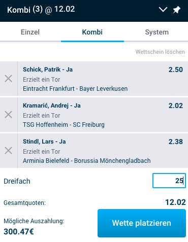 Mybet Kombiwette auf Torschützen
