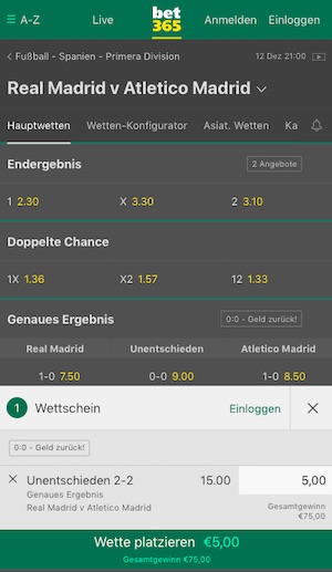 Bet365 Real Atletico Madrid Quoten