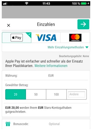 Apple Pay Methoden bei Skybet