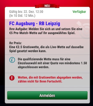 SkyBet Augsburg Leipzig Gratiswette