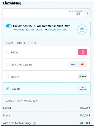 Ersteinzahlung bei Mybet