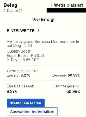 CL Boost bei Skybet platziert