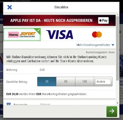 Einzahlungsfenster Skybet