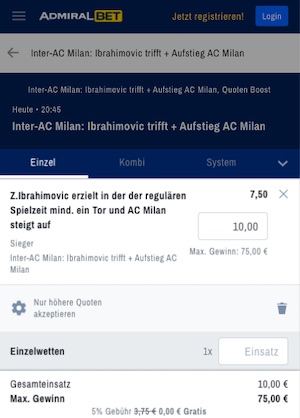 Admiralbet Inter AC Zlatan Tor Boost