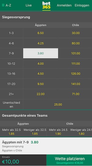 Bet365 Ägypten Chile Quoten