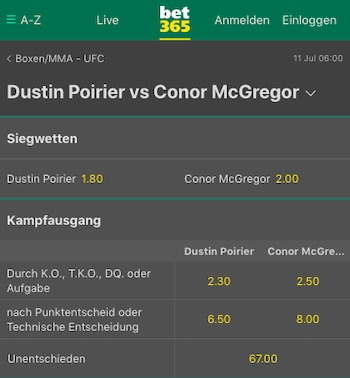 Dustin Poirier Conor McGregor Quoten Bet365