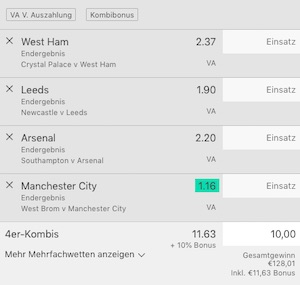 Bet365 Premier League Kombiwette
