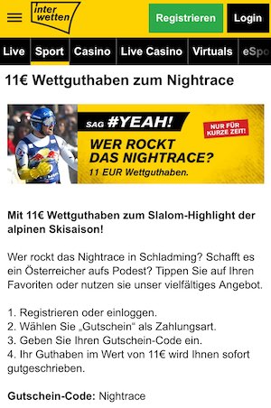 Nightrace 11 Euro Interwetten