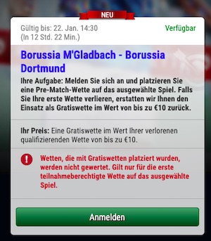 SkyBet Gladbach Dortmund Gratiswette