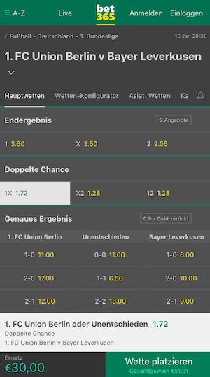 Bet365 Union Berlin Leverkusen Quoten