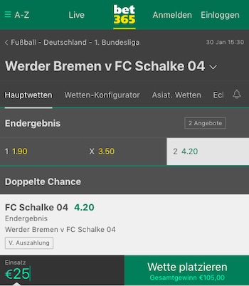 Bet365 Schalke Quote gegen Werder