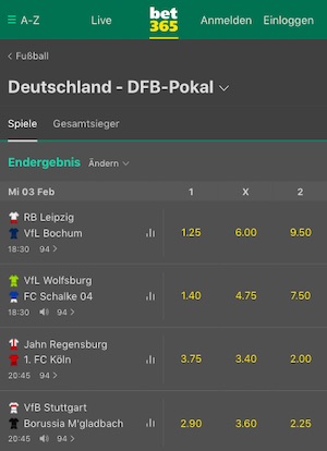 DFB Pokal Mittwoch Bet365