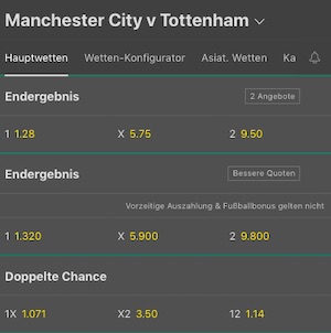 Bet365 Man City Tottenham Quoten