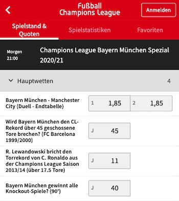 Champions League Bayern Spezialwetten Tipico