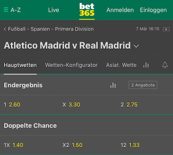 Atletico Real Quoten Bet365